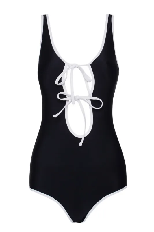 Double-Strap Tie Front One Piece Swimsuit sold by Floralkini