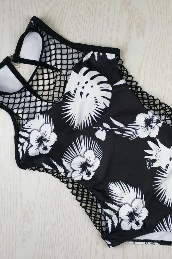Floralkini Floral Print Fishnet Insert One Piece Swimsuit sold by Floralkini product image thumbnail 2