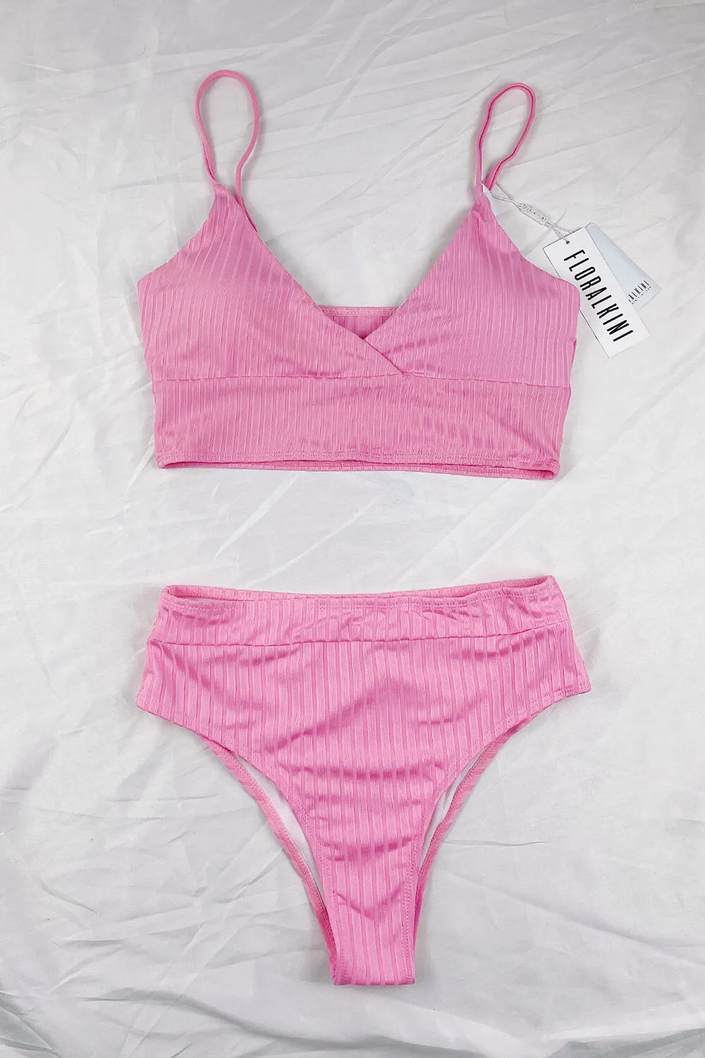 Pink Ribbed High-Waist Bikini Bottoms sold by Floralkini product image thumbnail 4