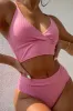 Pink Ribbed High-Waist Bikini Bottoms sold by Floralkini