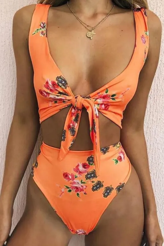 Floralkini Floral Print High Waisted Bikini Bottom sold by Floralkini