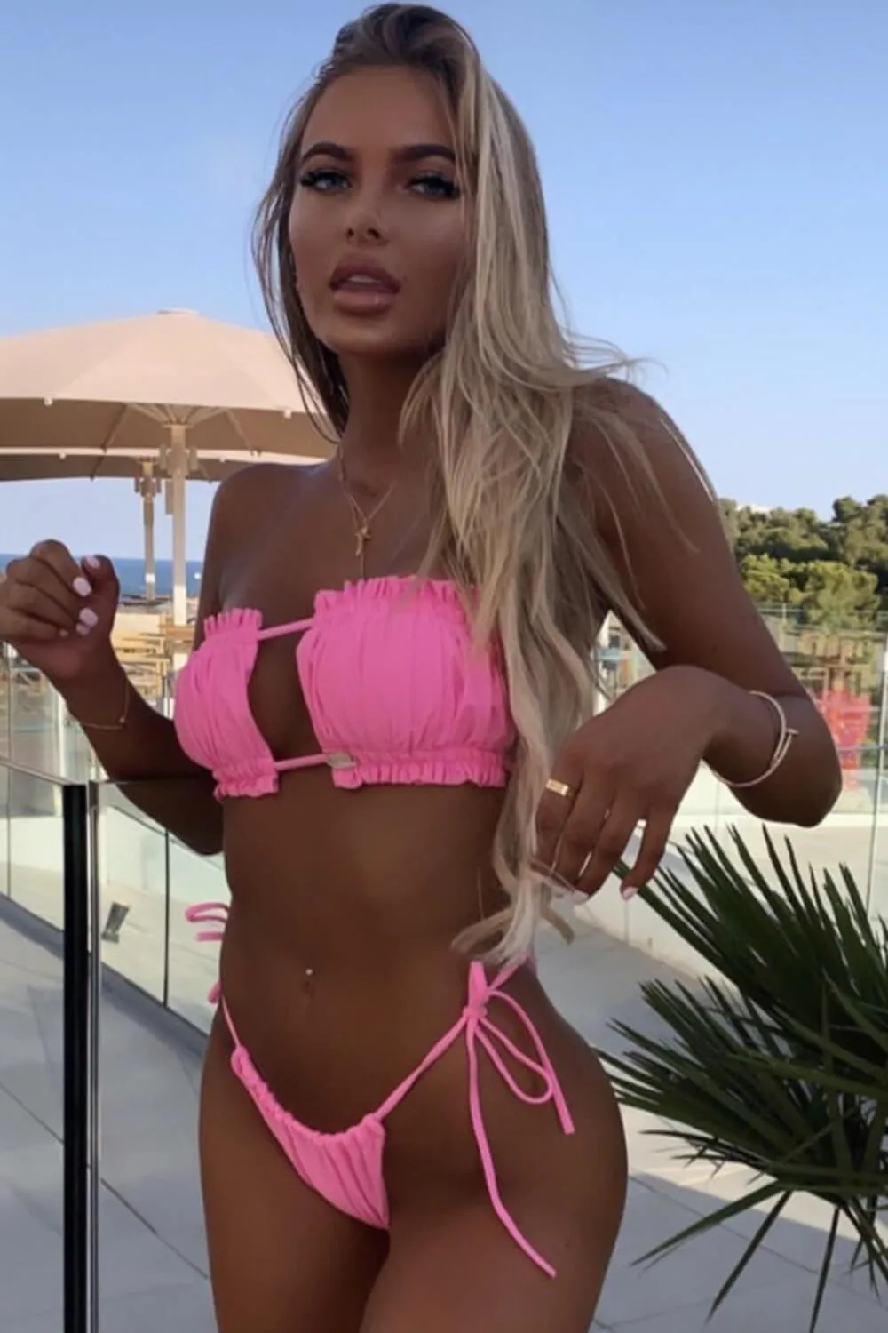 Hot Pink Drawstring Tie Side Bikini Bottoms sold by Floralkini