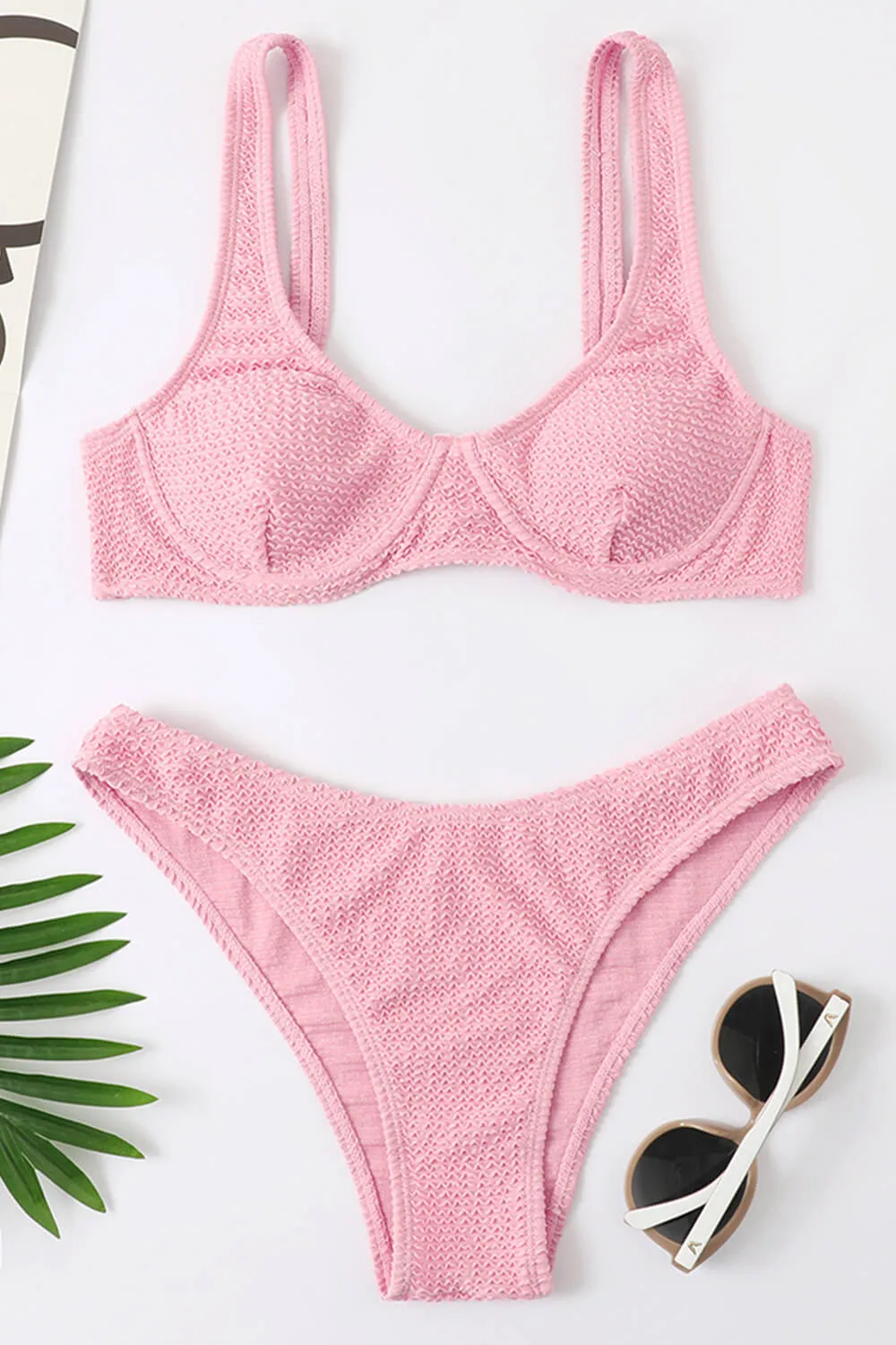 Pink Crinkle Plunge Underwire Bikini Top sold by Floralkini product image thumbnail 2