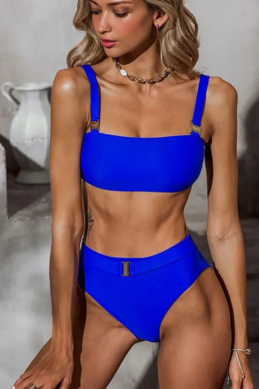 Blue Buckle Detail High Waisted Bikini Bottom sold by Floralkini