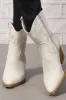 Western Embroidered Cowboy Pointed Toe Block Heeled Ankle Boots sold by Floralkini