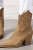 Western Embroidered Cowboy Pointed Toe Block Heeled Ankle Boots sold by Floralkini