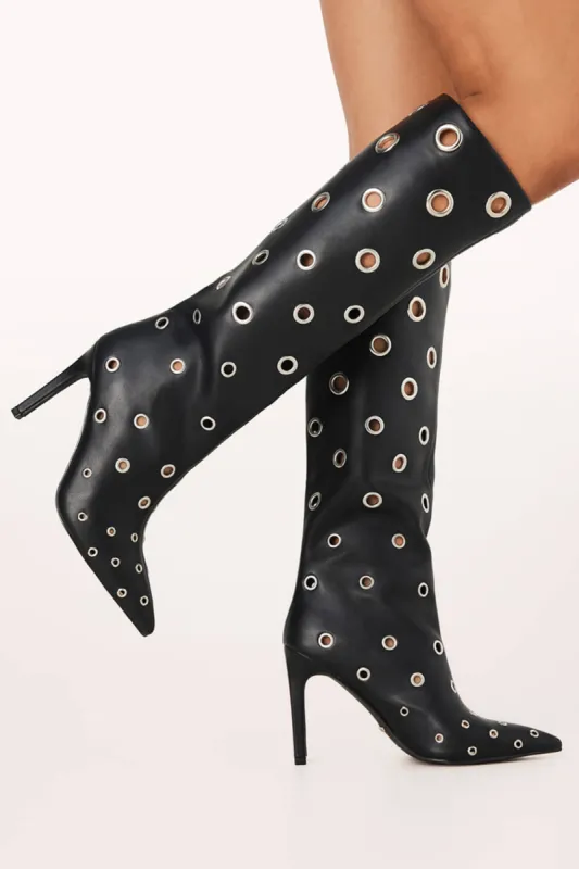Eyelets Knee-High Pointed Toe Boots sold by Floralkini