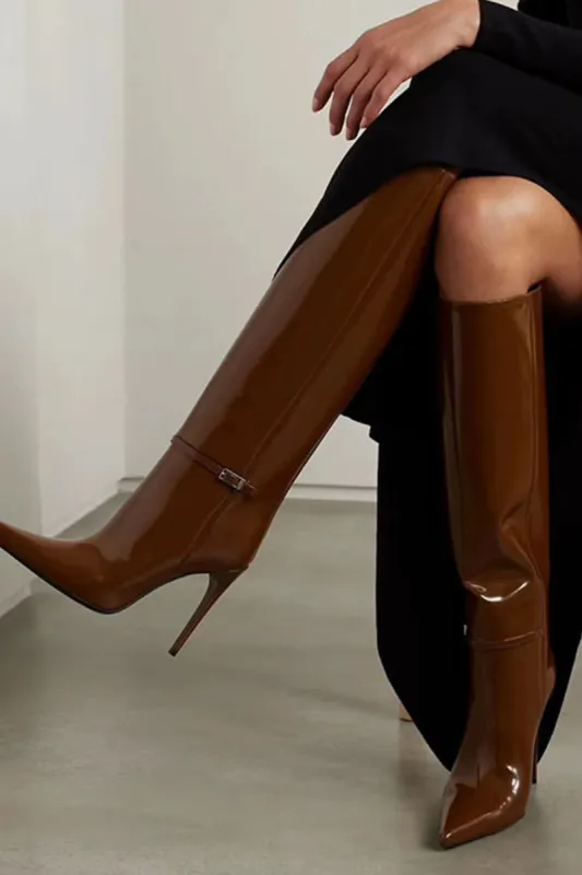 Buckled Pointed Toe Knee High Stiletto Boots sold by Floralkini