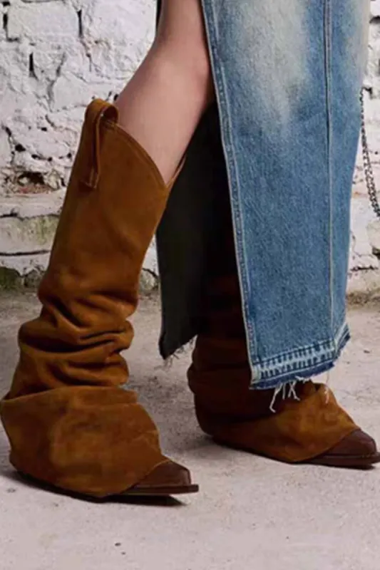 Ruched Suede Western Mid Cowboy Boots sold by Floralkini