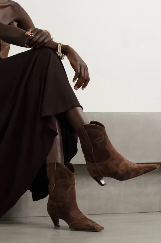 Faux Suede Swirling Embroidery Cowboy Ankle Boots sold by Floralkini