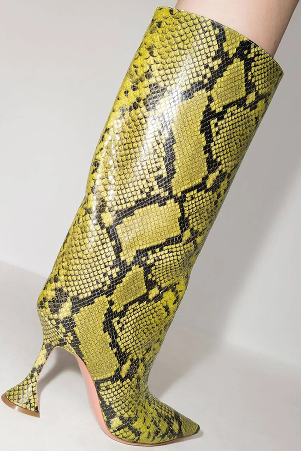 Python-Print Faux Leather Pointed Toe Wide Calf Knee-High Boots sold by Floralkini product image thumbnail 2