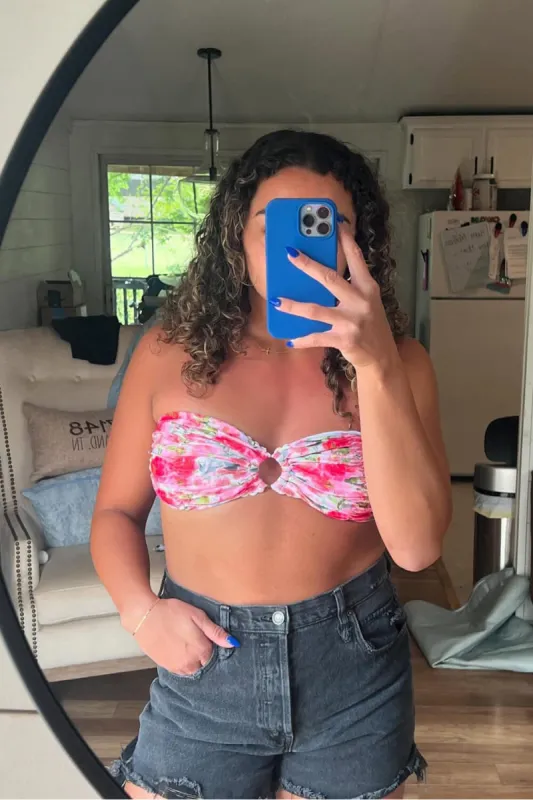 Floral Print Gathered Bandeau O-Ring Ruched Bikini Set sold by Floralkini