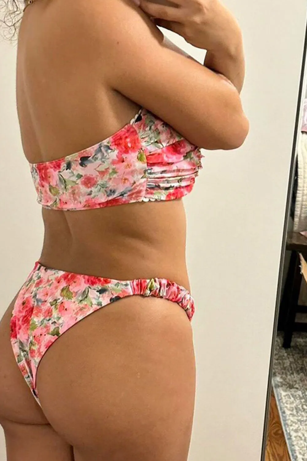 Floral Print Gathered Bandeau O-Ring Ruched Bikini Set sold by Floralkini product image thumbnail 3