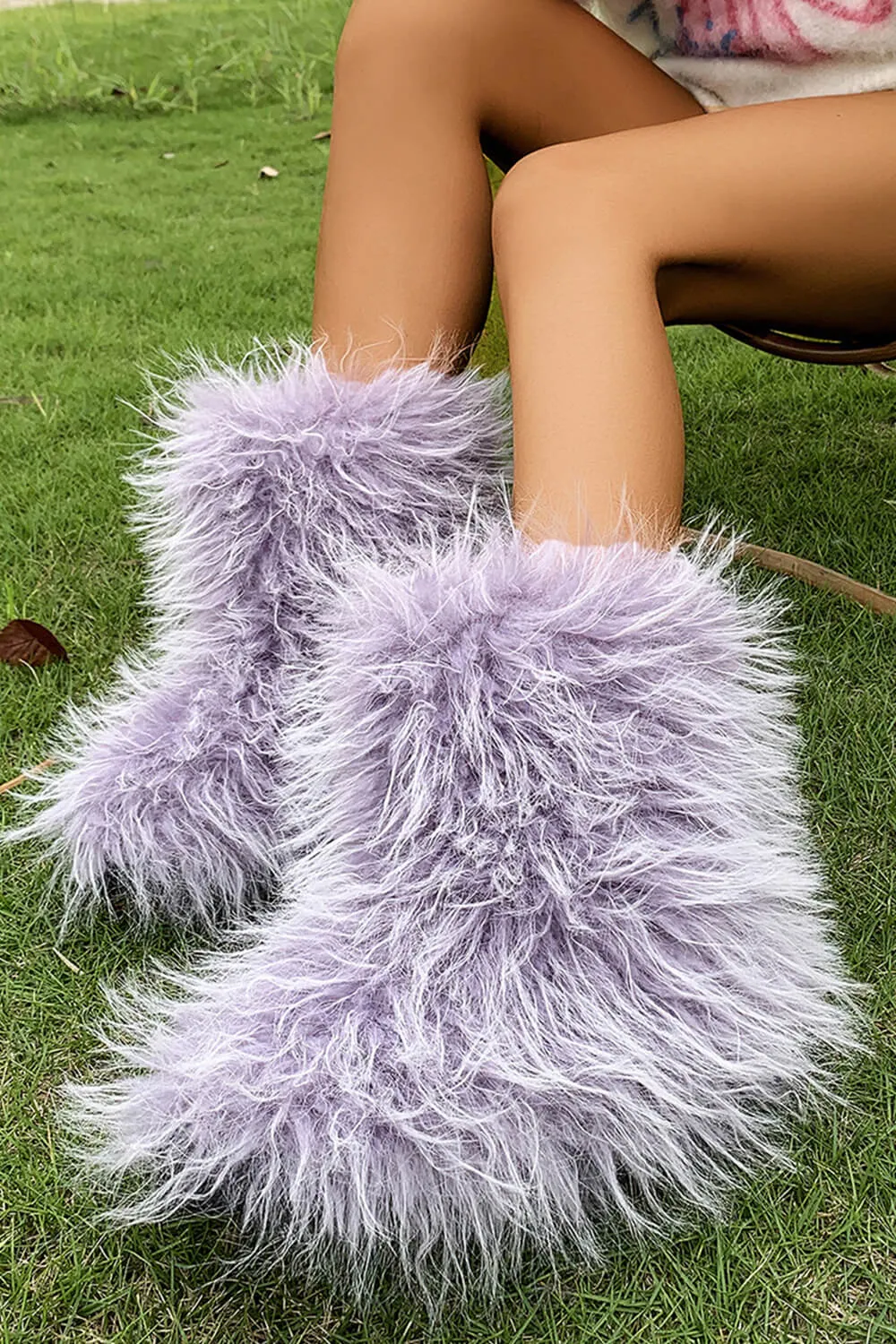 Furry Faux Fur Mid Calf Bootie sold by Floralkini