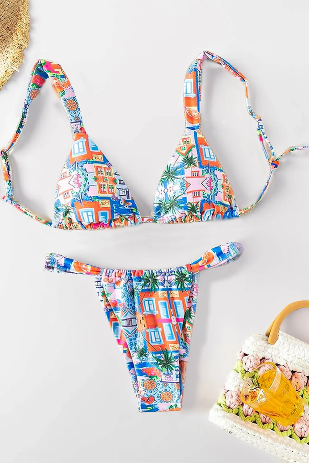 Vacation Printed Triangle Tie Back Bikini Set sold by Floralkini product image thumbnail 5