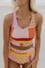 Floral Colorblock Cut Out Zipper Back Crop High Waisted Bikini Set sold by Floralkini