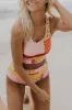 Floral Colorblock Cut Out Zipper Back Crop High Waisted Bikini Set sold by Floralkini