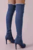 Denim Distressed Peep Toe Over-The-Knee Stiletto Boots sold by Floralkini
