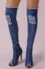 Denim Distressed Peep Toe Over-The-Knee Stiletto Boots sold by Floralkini
