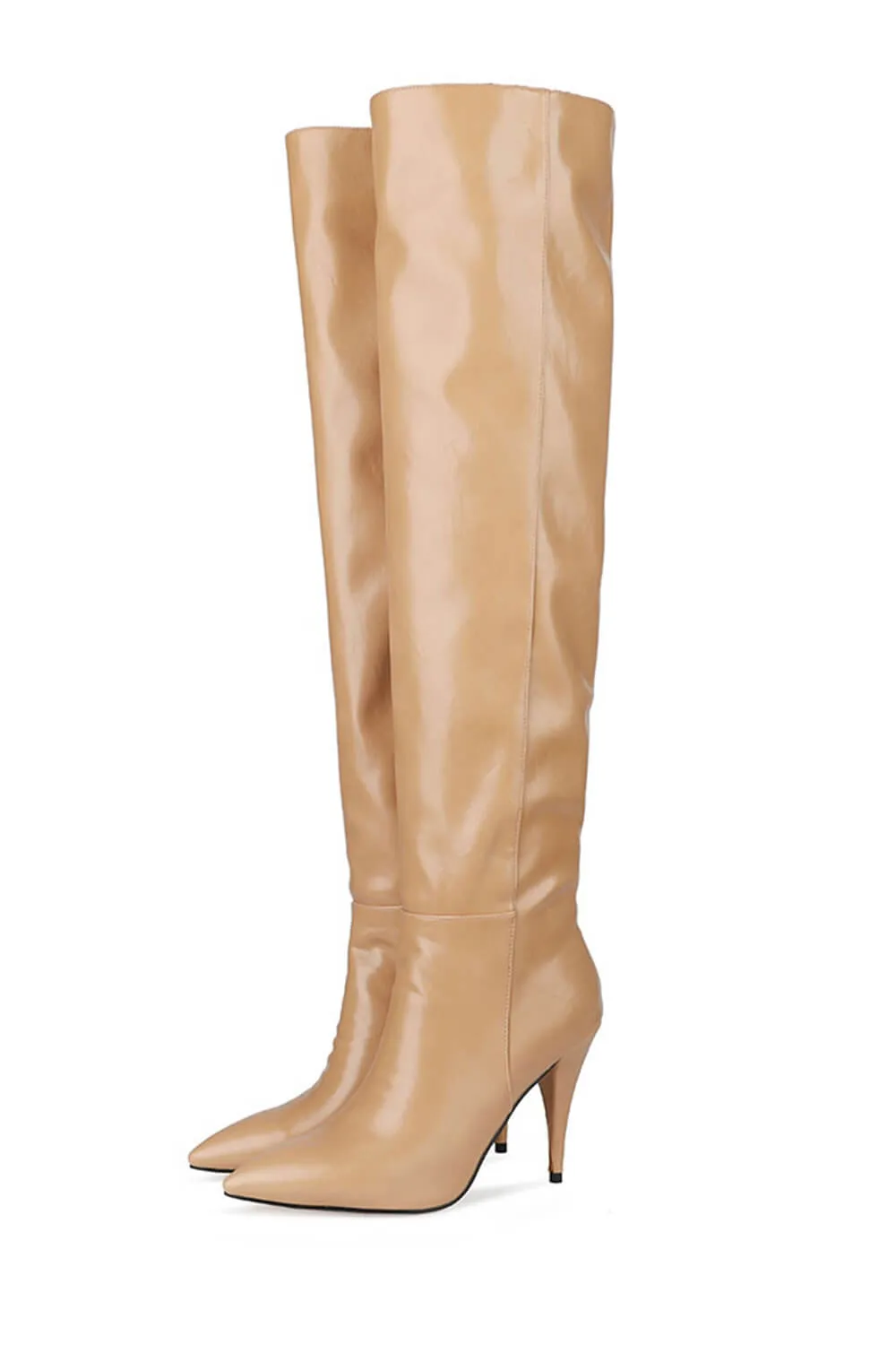 Faux Leather Scrunched Slouch Mid-Calf Pointed Toe Stiletto Heel Boots sold by Floralkini product image thumbnail 4
