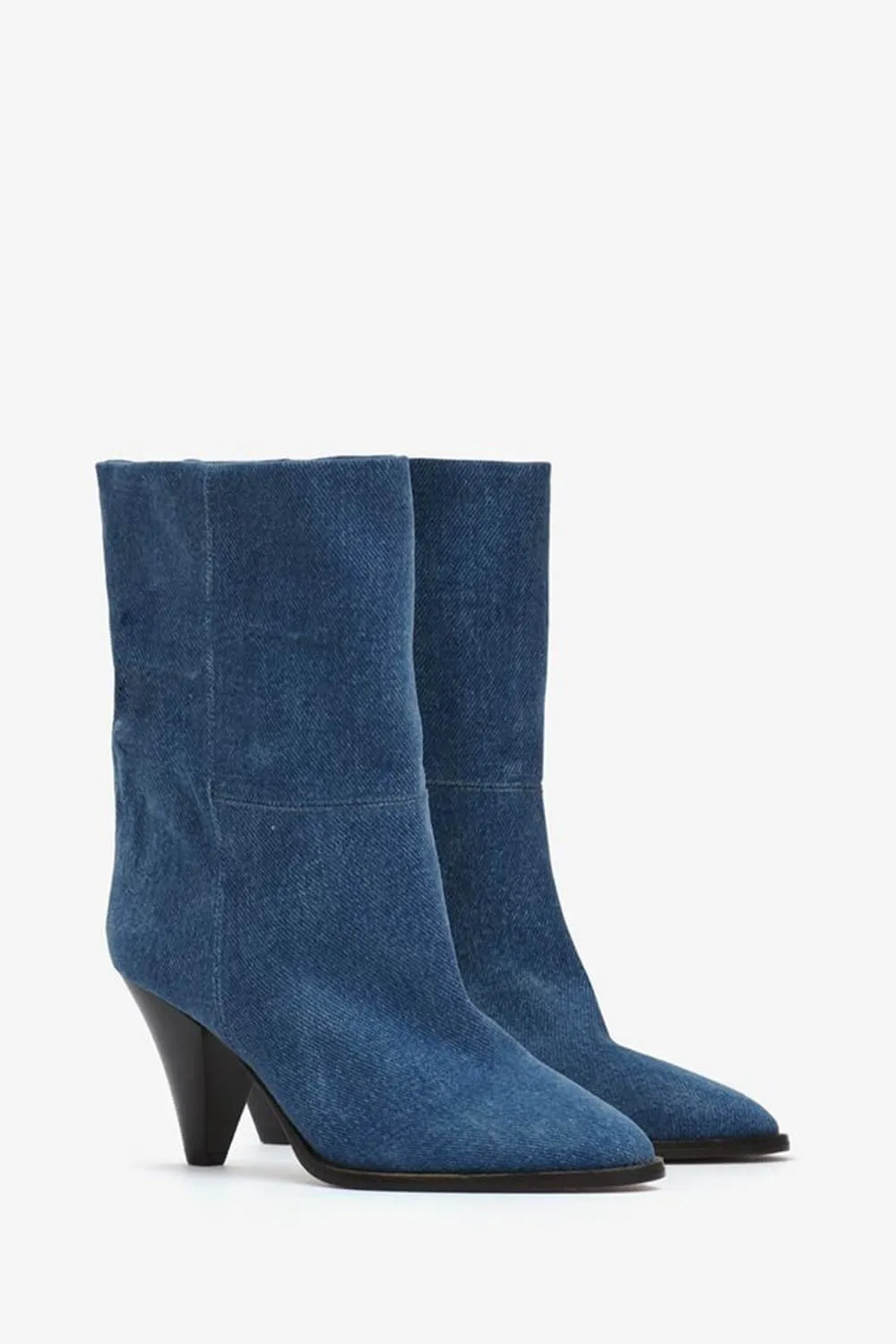 Pointed-Toe Denim Conical Heel Ankle Boots sold by Floralkini product image thumbnail 2