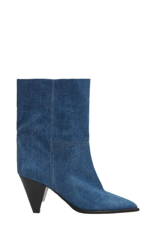 Pointed-Toe Denim Conical Heel Ankle Boots sold by Floralkini