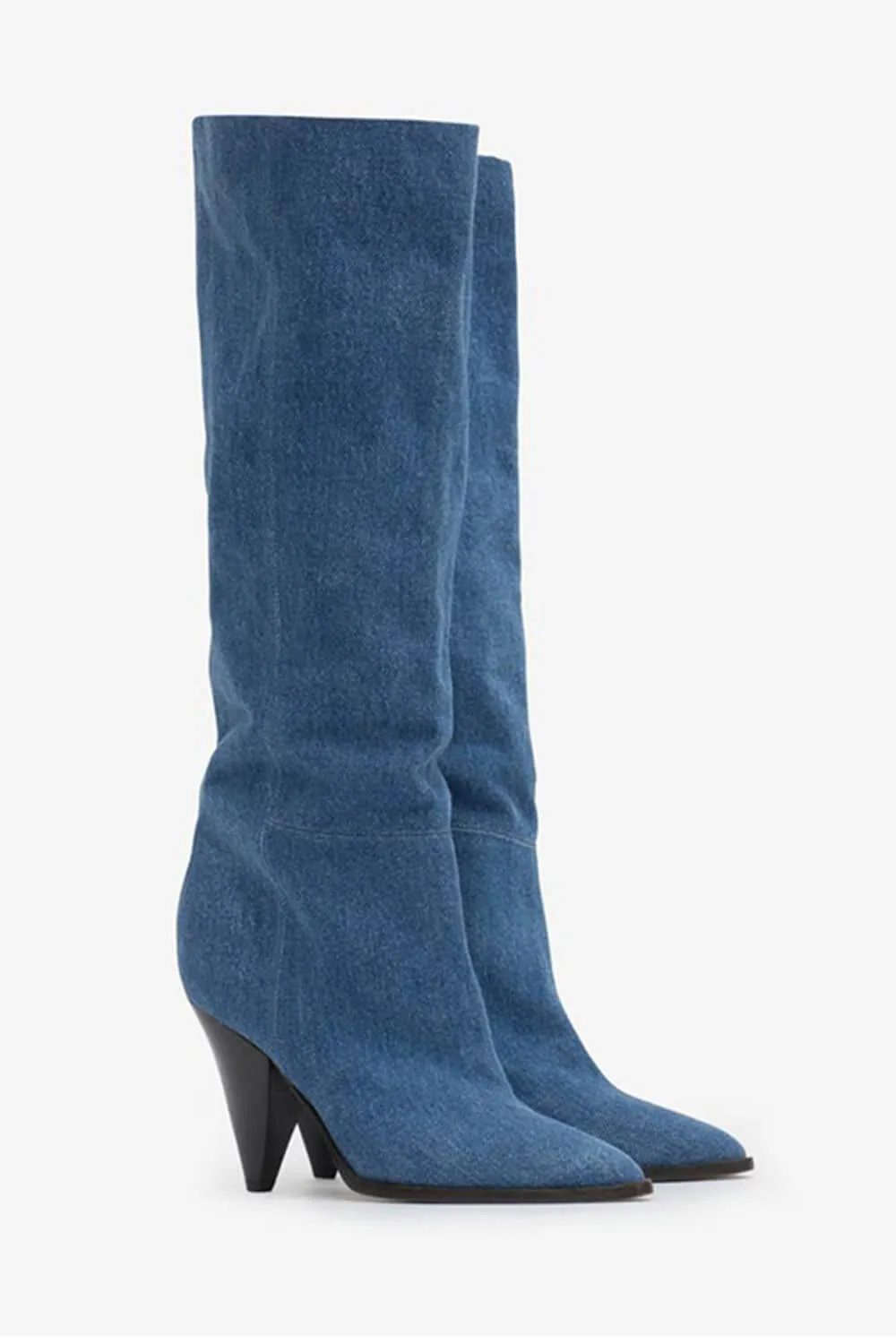 Denim Pointed-Toe Cone Heel Knee High Boots sold by Floralkini product image thumbnail 3