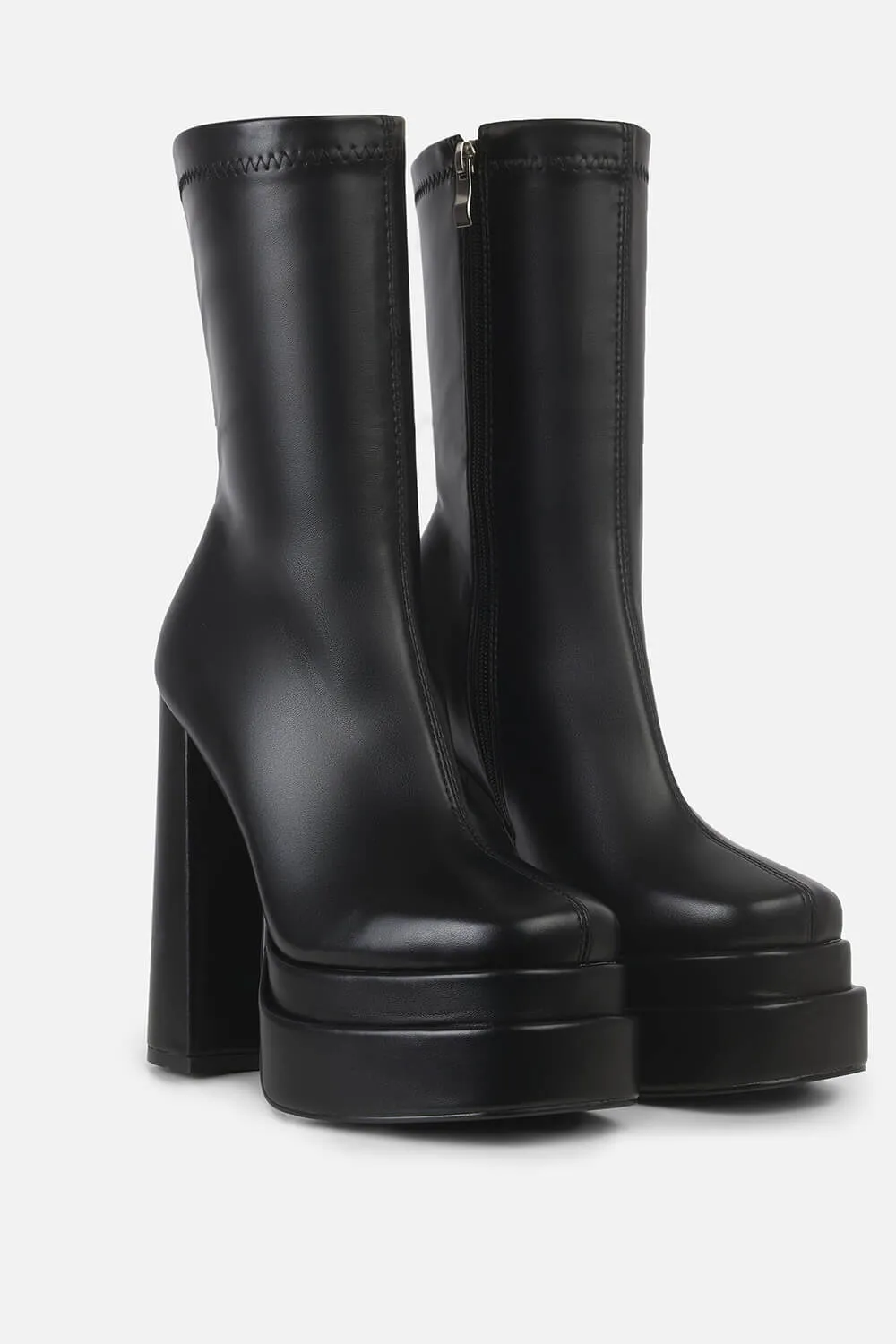 Double Platform Block Heel Ankle Boots - Black sold by Floralkini product image thumbnail 2