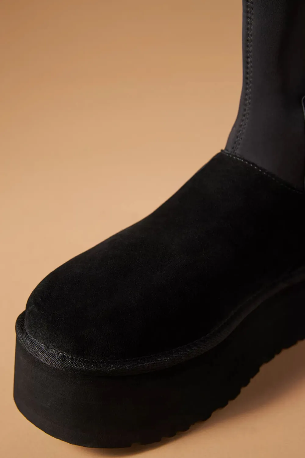 Faux Suede Stretch Zipper Flatform Ankle Boots - Black sold by Floralkini product image thumbnail 4