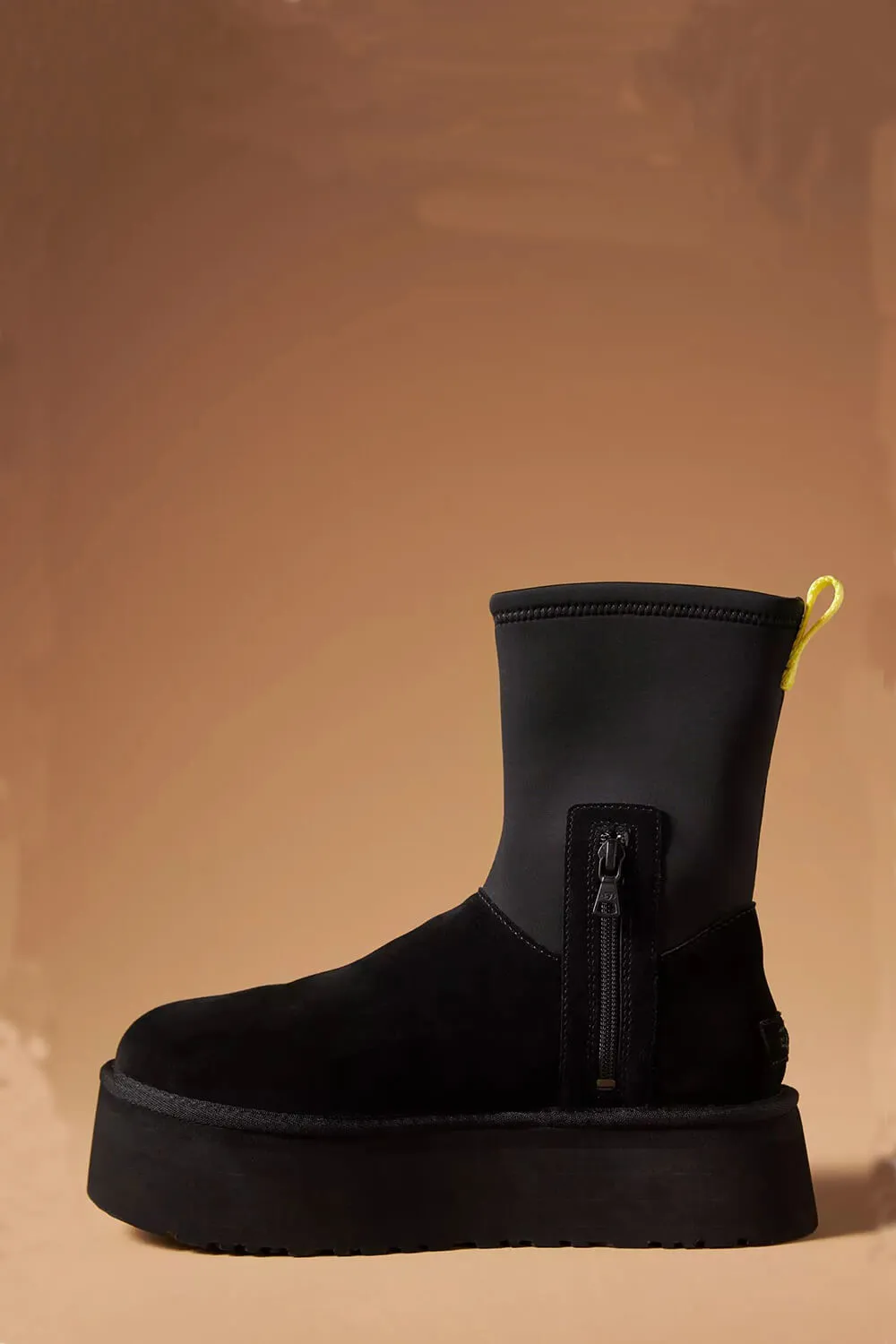 Faux Suede Stretch Zipper Flatform Ankle Boots - Black sold by Floralkini product image thumbnail 2