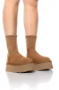 Faux  Suede Stretch Zipper Flatform Ankle Boots - Chestnut sold by Floralkini