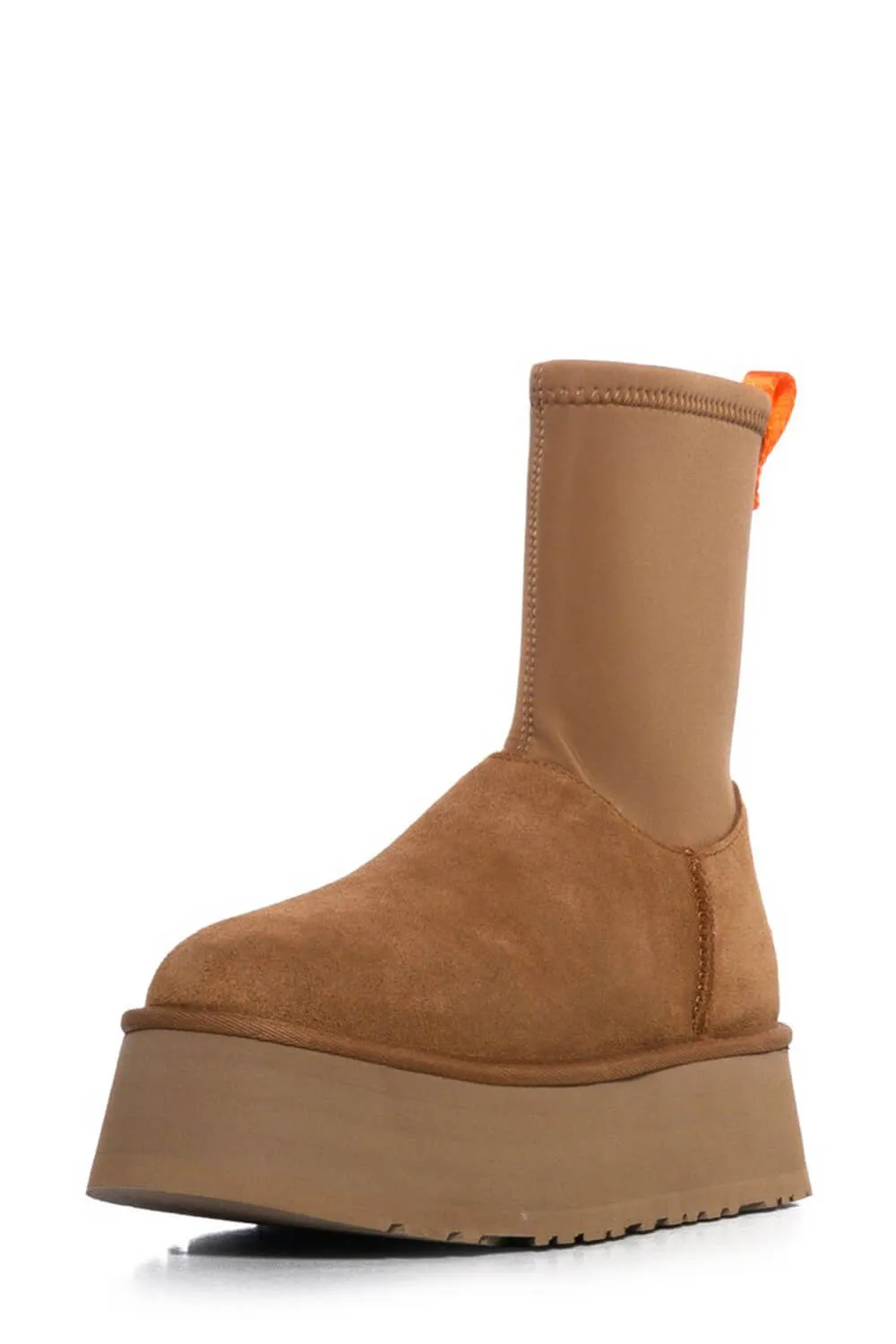 Faux Suede Stretch Zipper Flatform Ankle Boots - Chestnut sold by Floralkini product image thumbnail 5