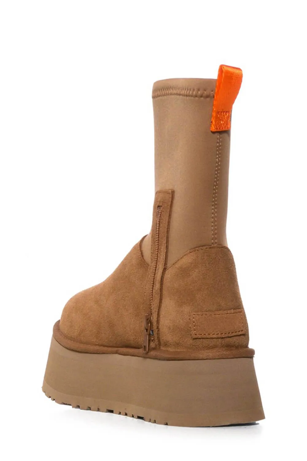 Faux Suede Stretch Zipper Flatform Ankle Boots - Chestnut sold by Floralkini product image thumbnail 3