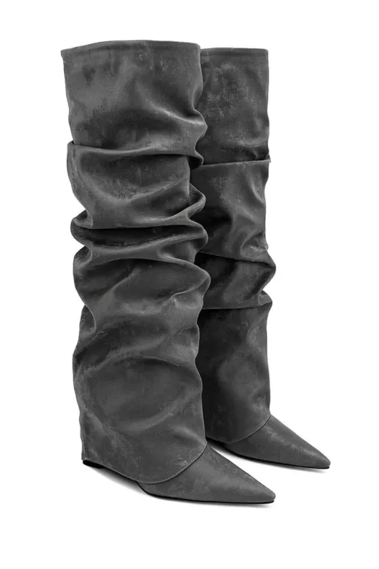 Faux Suede Foldover Scrunch Shaft Knee High Boots sold by Floralkini