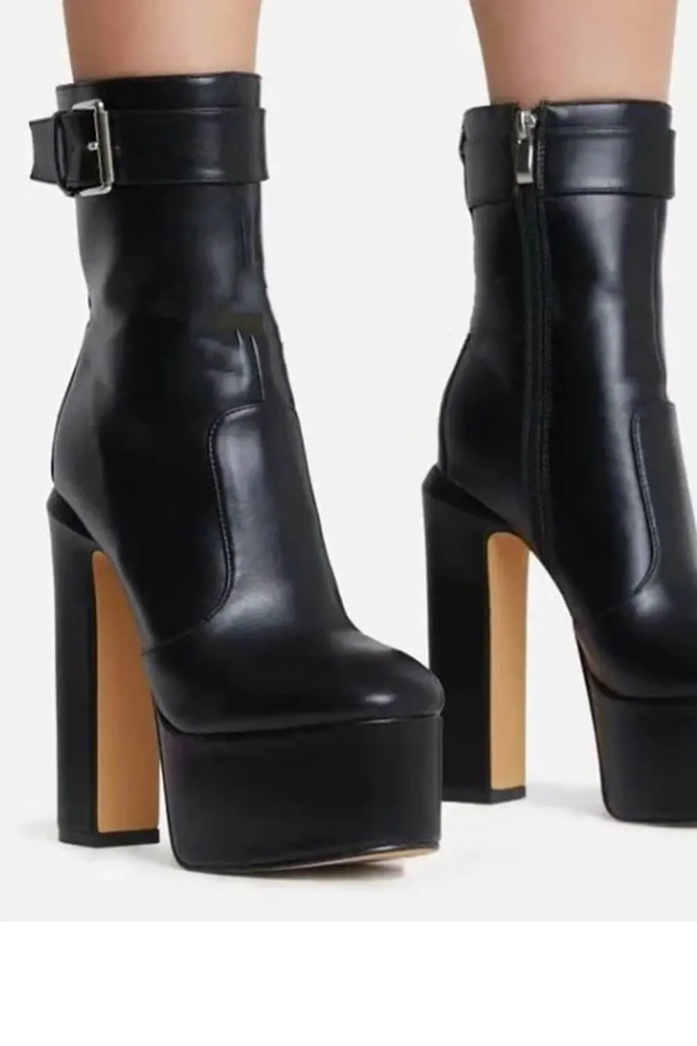 Buckle Detail Platform High Block Heel Mid Calf Boots sold by Floralkini product image thumbnail 2