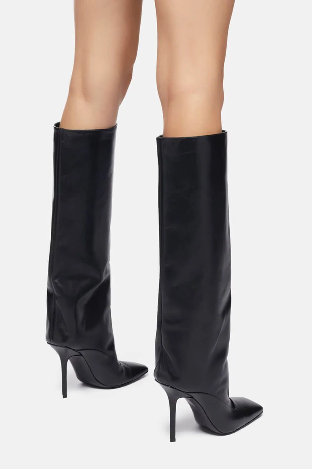 Faux Leather Square Toe Knee-High Stiletto Heeled Boots sold by Floralkini