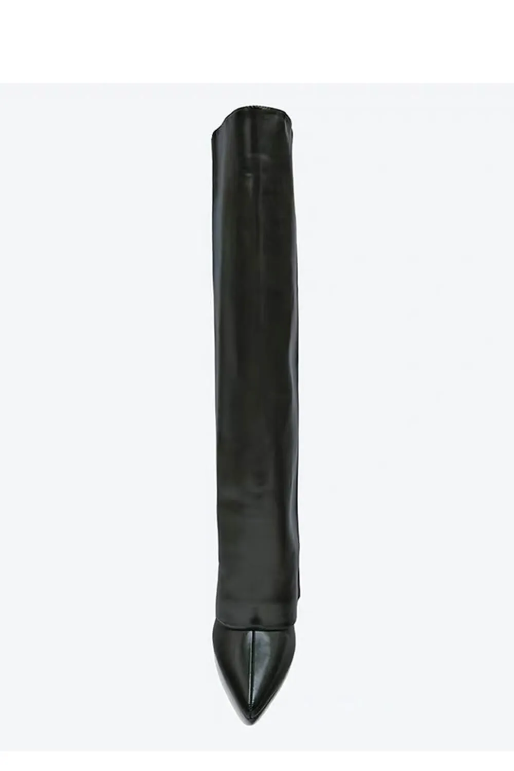Black Faux Leather Folded Over Knee High Stiletto Heeled Boots sold by Floralkini product image thumbnail 5