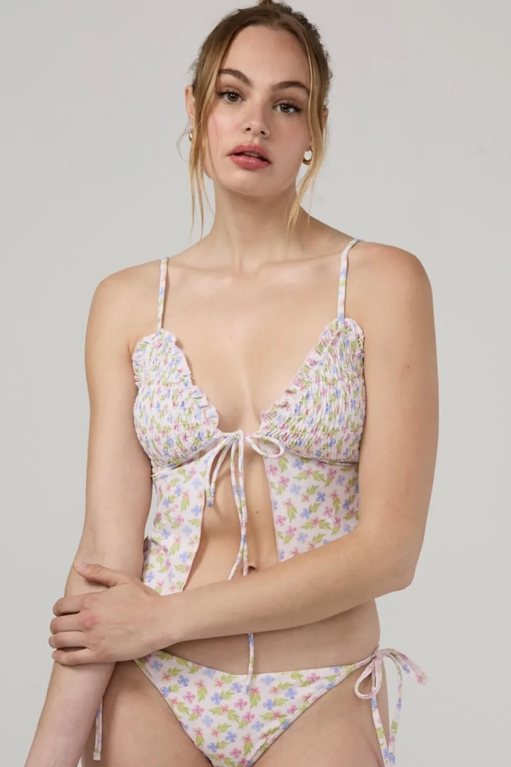 Lavender Blossom Ruffled V-Neck Ruffled Tie Front Cropped Tankini Set sold by Floralkini product image thumbnail 5