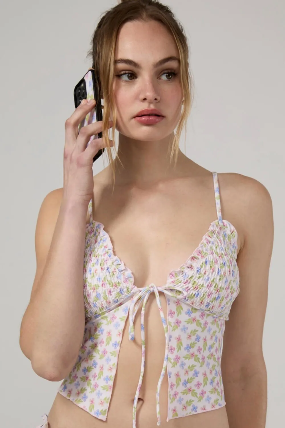 Lavender Blossom Ruffled V-Neck Ruffled Tie Front Cropped Tankini Set sold by Floralkini product image thumbnail 2