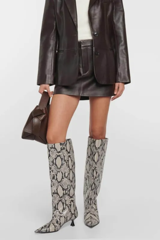 Python Faux Leather Pointed Toe Wide Calf Knee-High Boots sold by Floralkini