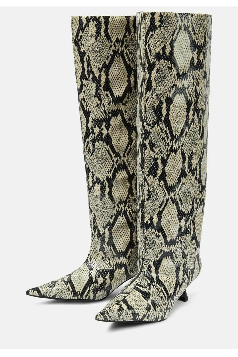 Python Faux Leather Pointed Toe Wide Calf Knee-High Boots sold by Floralkini product image thumbnail 5