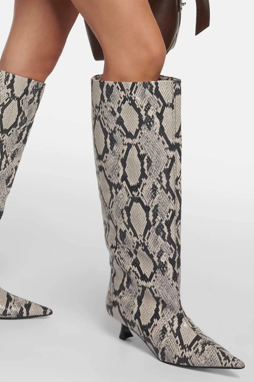 Python Faux Leather Pointed Toe Wide Calf Knee-High Boots sold by Floralkini product image thumbnail 2
