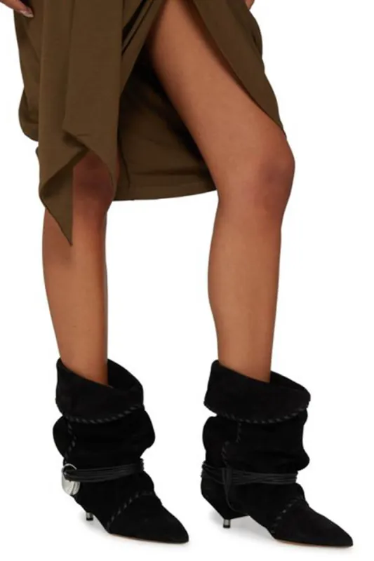 Draped Faux Suede Pointed Ankle Boots With Silver-Tone Hardware sold by Floralkini