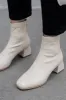 Faux Leather Square Toe Block-Heel Ankle Booties sold by Floralkini