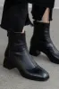 Faux Leather Square Toe Block-Heel Ankle Booties sold by Floralkini