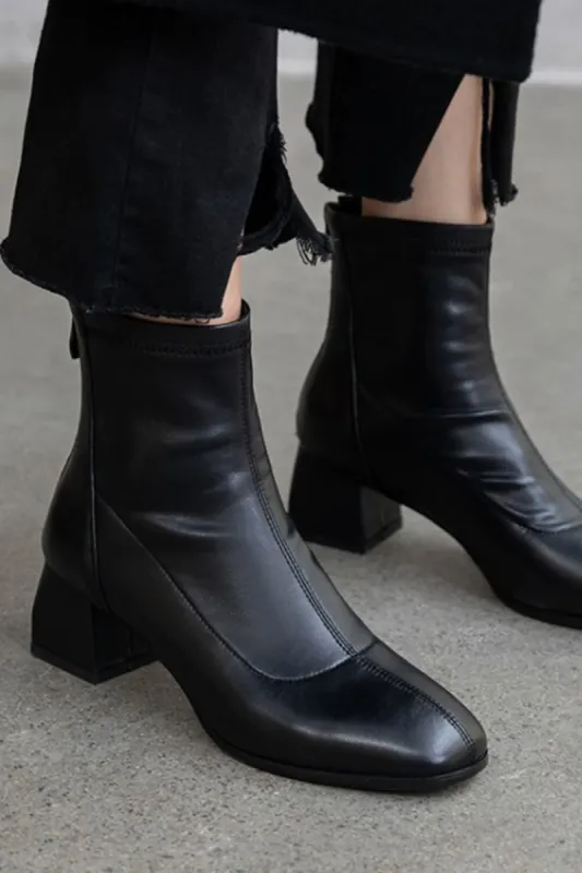 Faux Leather Square Toe Block-Heel Ankle Booties sold by Floralkini