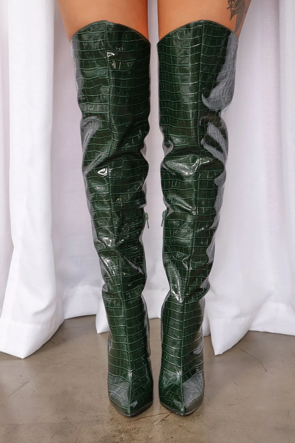 Croc Pointed Toe Thigh High Stiletto Boots sold by Floralkini product image thumbnail 5
