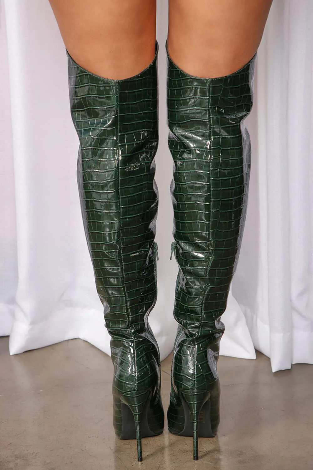 Croc Pointed Toe Thigh High Stiletto Boots sold by Floralkini product image thumbnail 4