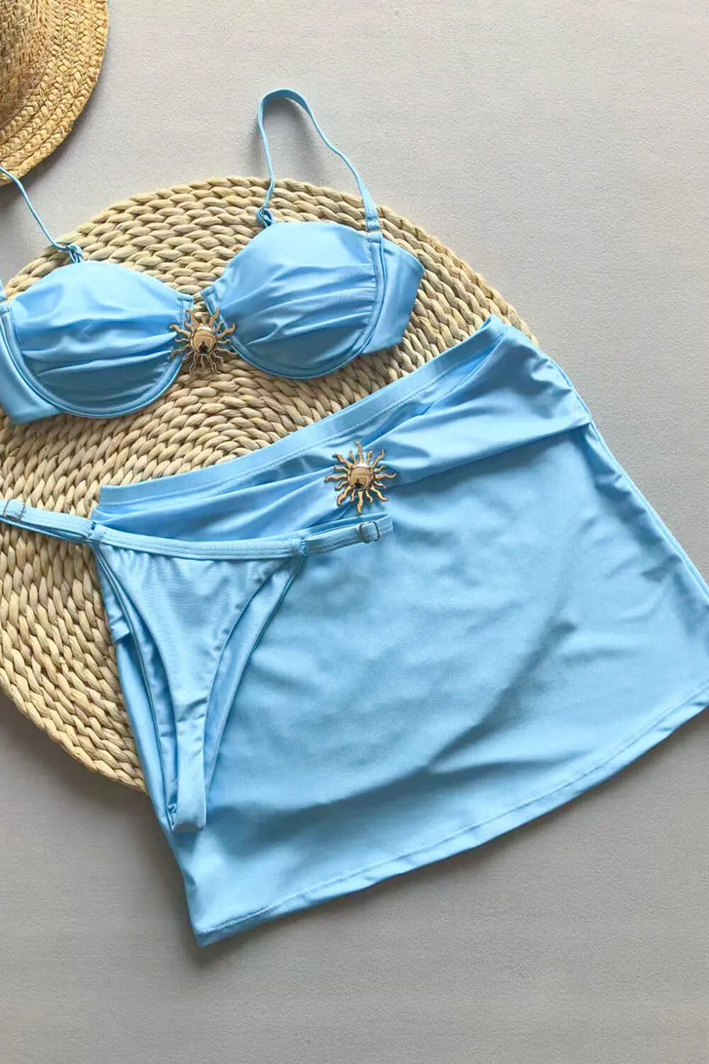 Balconette Ruched Underwire High-Cut Bikini Set With Metal Sun Decor sold by Floralkini product image thumbnail 4