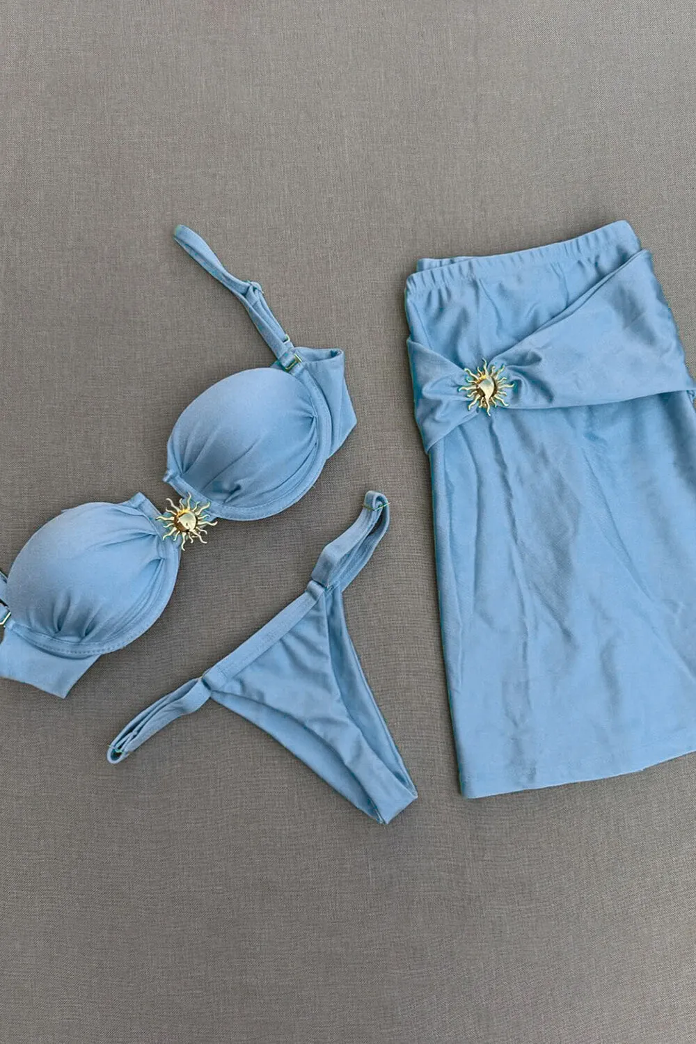 Balconette Ruched Underwire High-Cut Bikini Set With Metal Sun Decor sold by Floralkini product image thumbnail 2